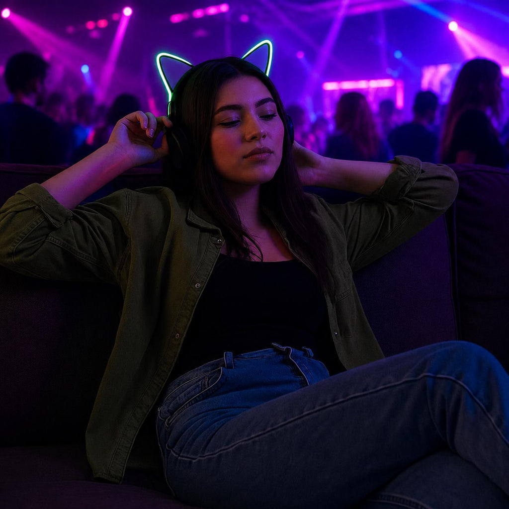 LED Glowing Cat Ear Headband, Light Up Festival Headwear For Rave, Masquerade & Carnival Party LED Cat Ears | LED Cat Ear Headband