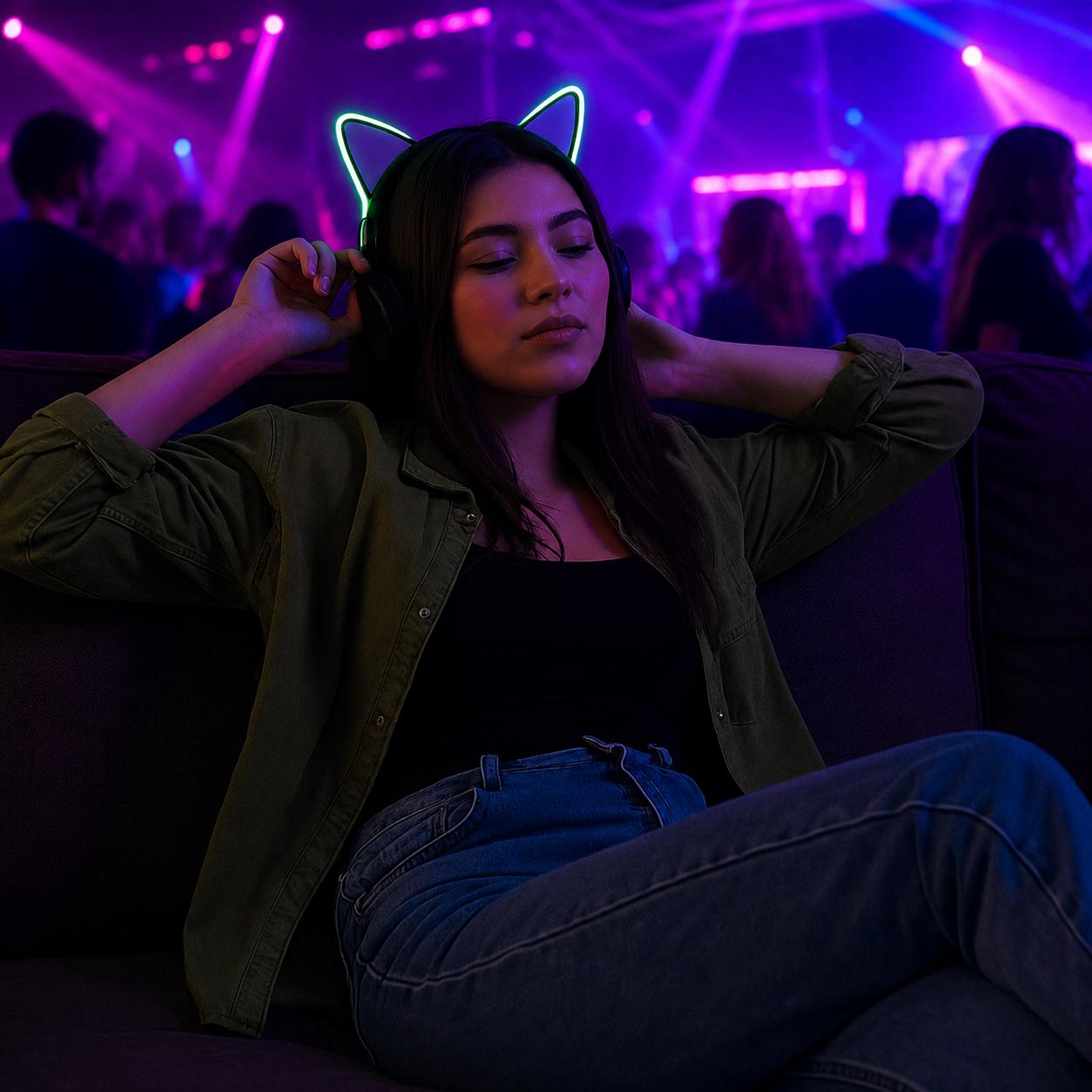 LED Glowing Cat Ear Headband, Light Up Festival Headwear For Rave, Masquerade & Carnival Party LED Cat Ears | LED Cat Ear Headband