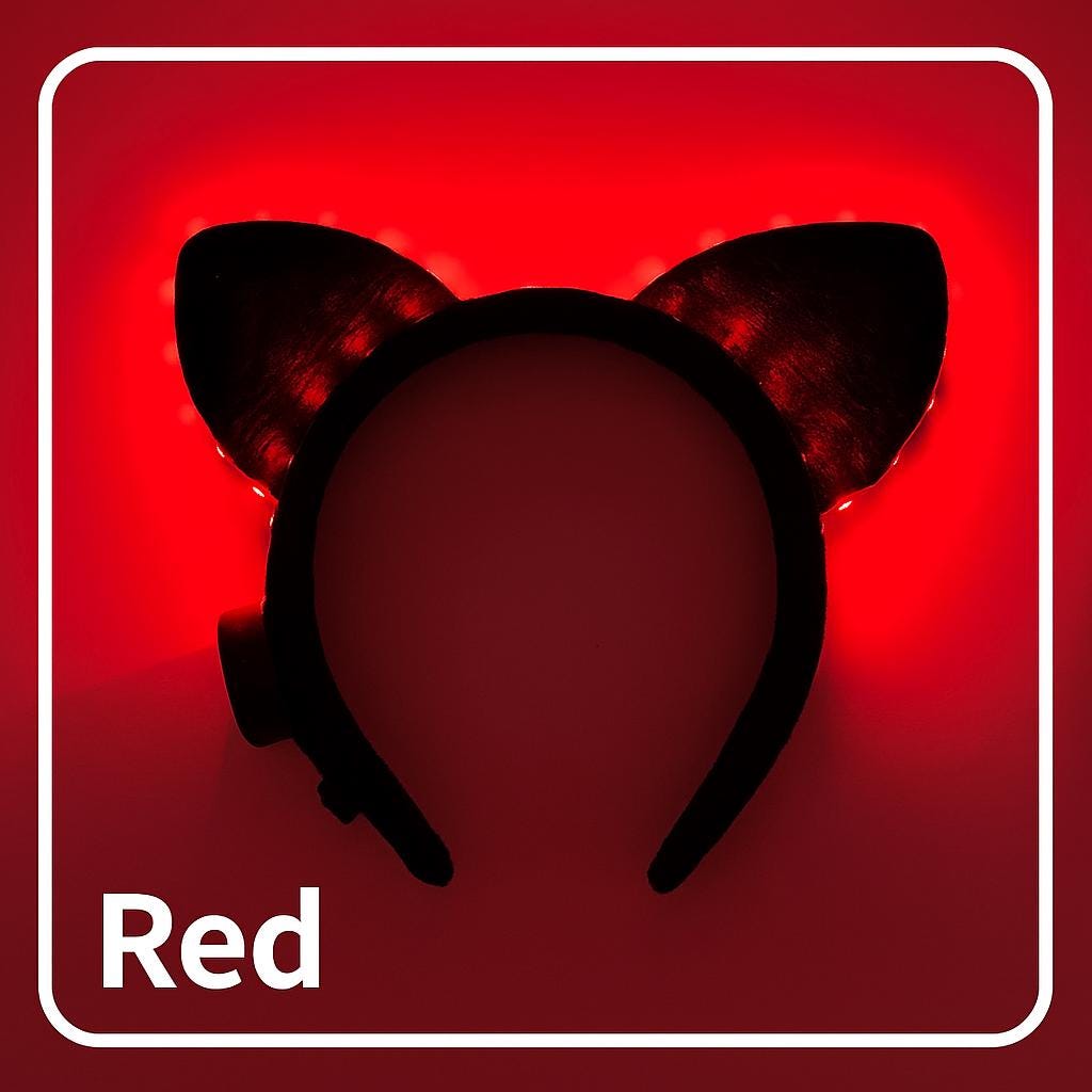 LED Light Up Cat Ear Headband, Festival Glow Hair Accessory For Rave Party, Masquerade & Carnival Party LED Ears | LED Rave Ears Headband