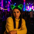 LED Light Up Cat Ear Headband, Festival Glow Hair Accessory For Rave Party, Masquerade & Carnival Party LED Ears | LED Rave Ears Headband