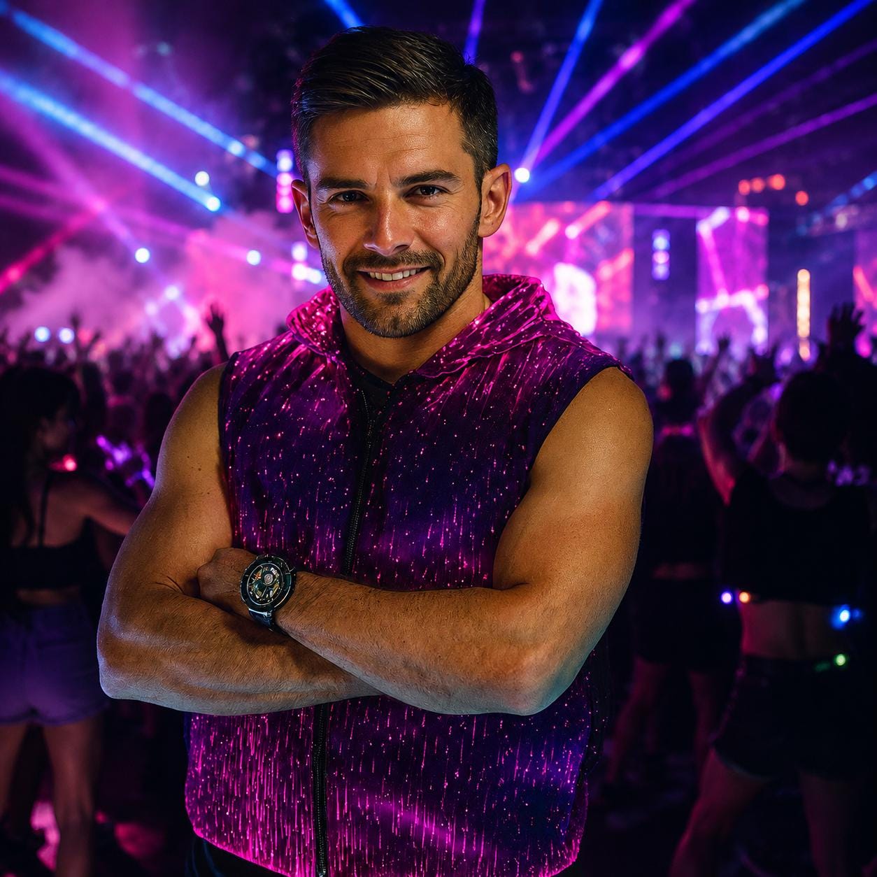 Men's LED Fiber Optic Luminous Vest, Light Up Festival Techwear Jacket For Rave, Masquerade & Carnival Party | LED Sleeveless Vest