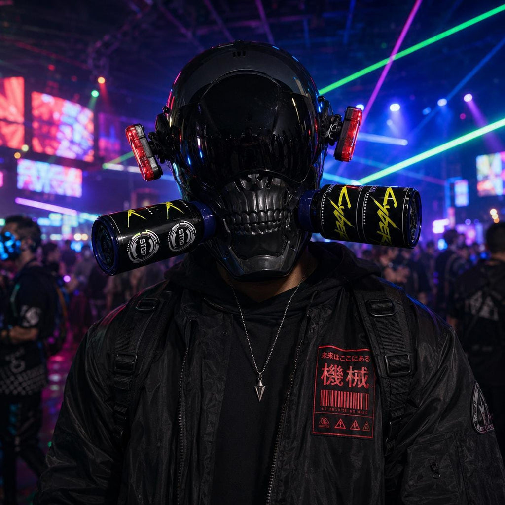 Cyberpunk Skull LED Mask, Glowing Halloween Cosplay Mask For Rave, Masquerade and Carnival Party Light-Up Face Mask, Rave Festival Mask