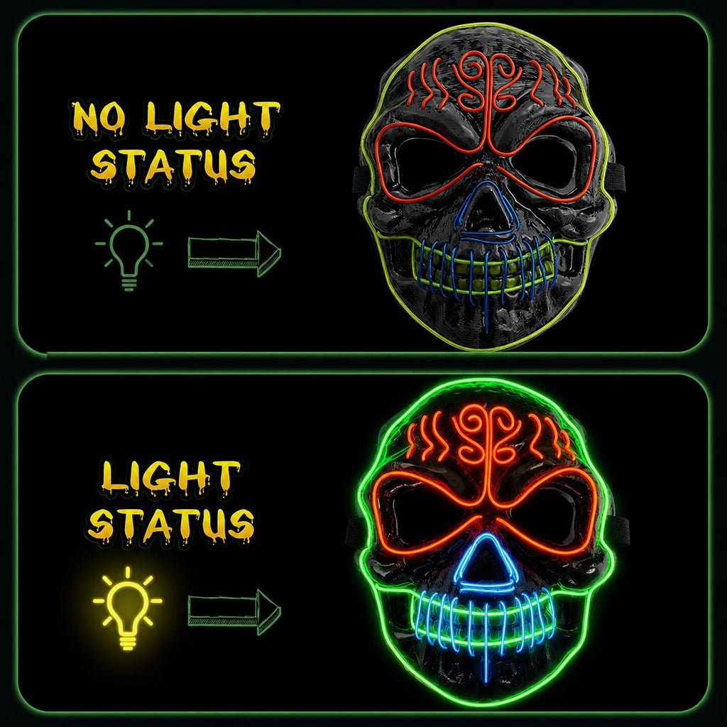 LED Glowing Skull Skeleton Mask, Halloween Horror Cosplay Face Mask, Light Up Mask for Rave, Masquerade & Carnival Party | LED Festival Mask