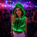 Light Up Women's Fiber Optic Hooded Sleeveless Jacket, LED Festival Vest, LED Glowing Rave, Masquerade & Carnival Party Hoodie Wear