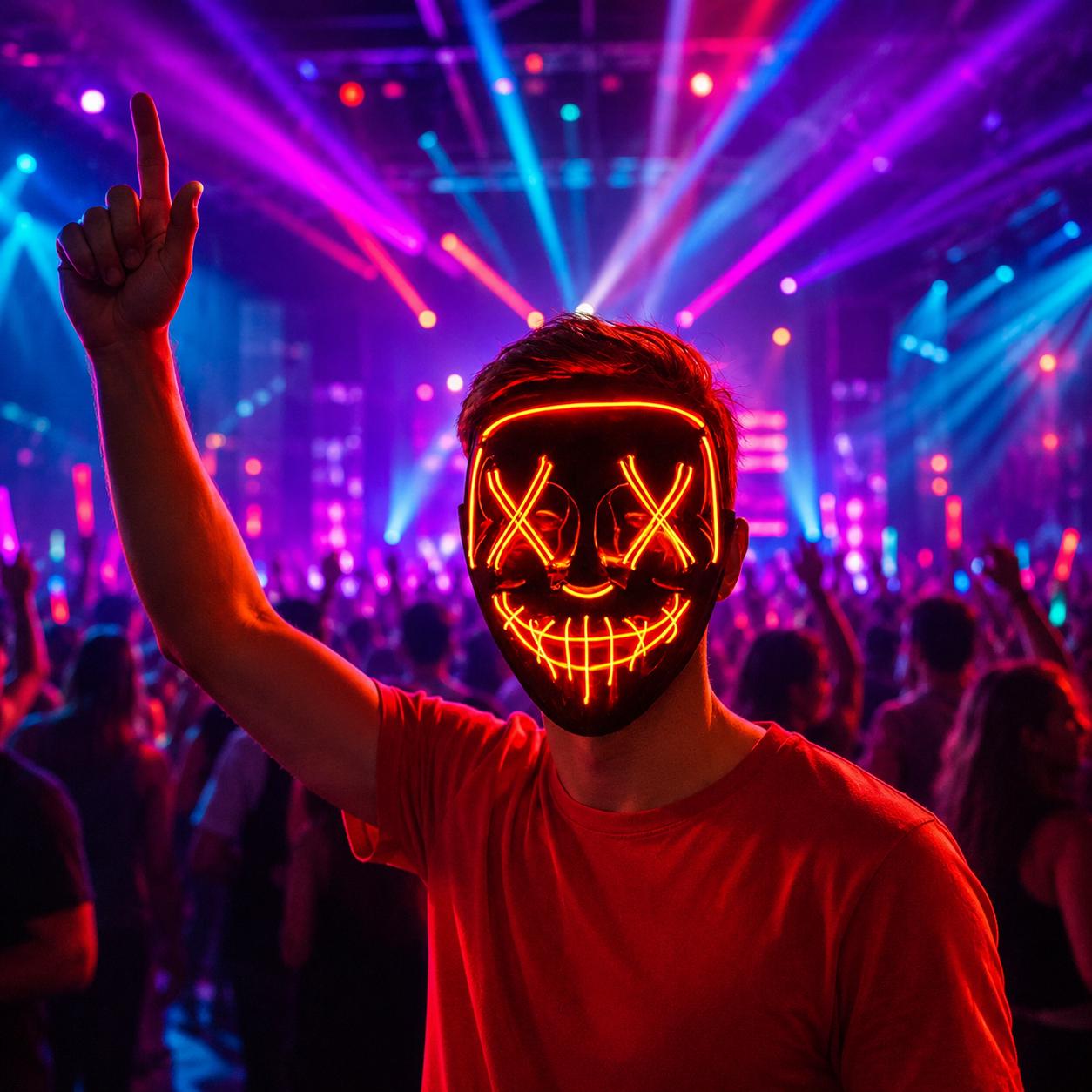LED Neon Glow Mask, Light Up Cosplay Mask, Luminous Festival Mask, Rave, Masquerade & Carnival Party LED Mask, Halloween Costume Face Mask