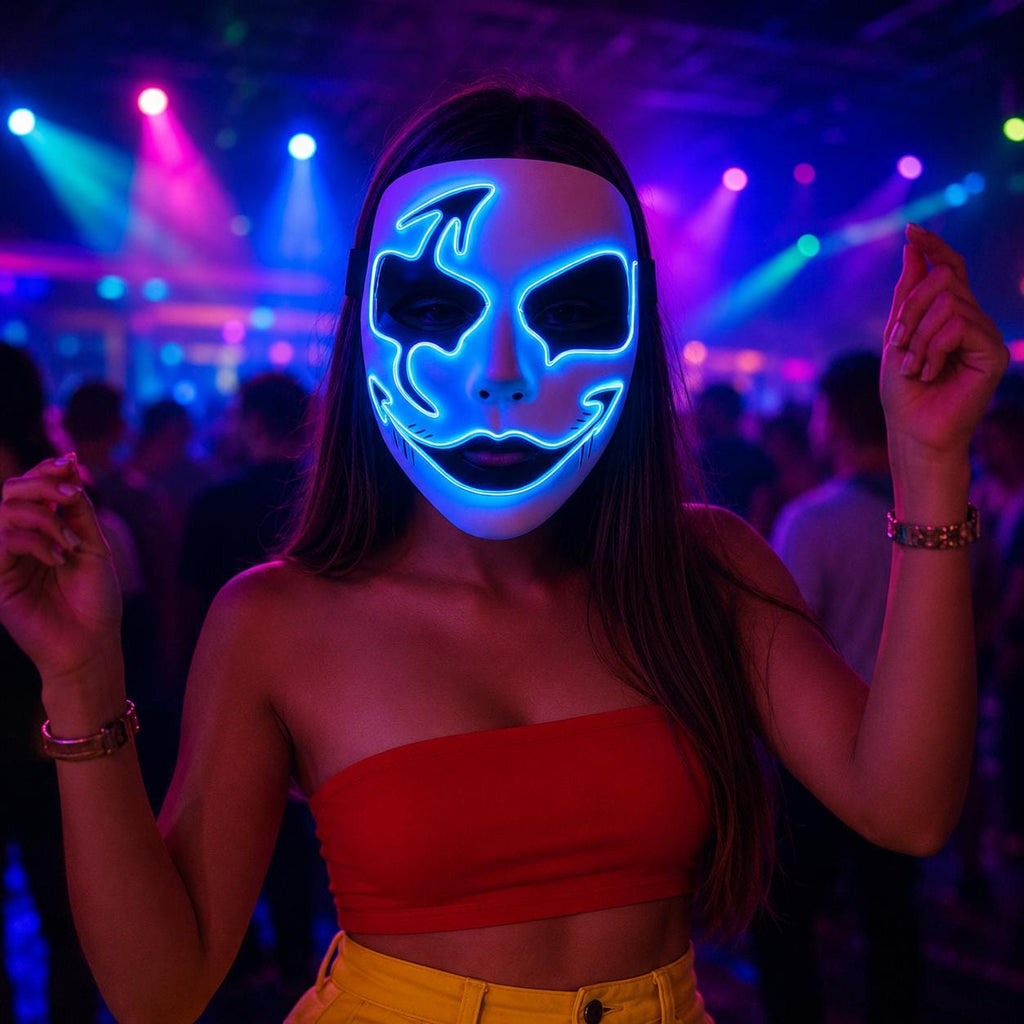LED Neon Glow Face Mask, Light Up Festival Cosplay Arrow Mask, Luminous Rave Party Costume Mask For Rave, Masquerade & Carnival Party