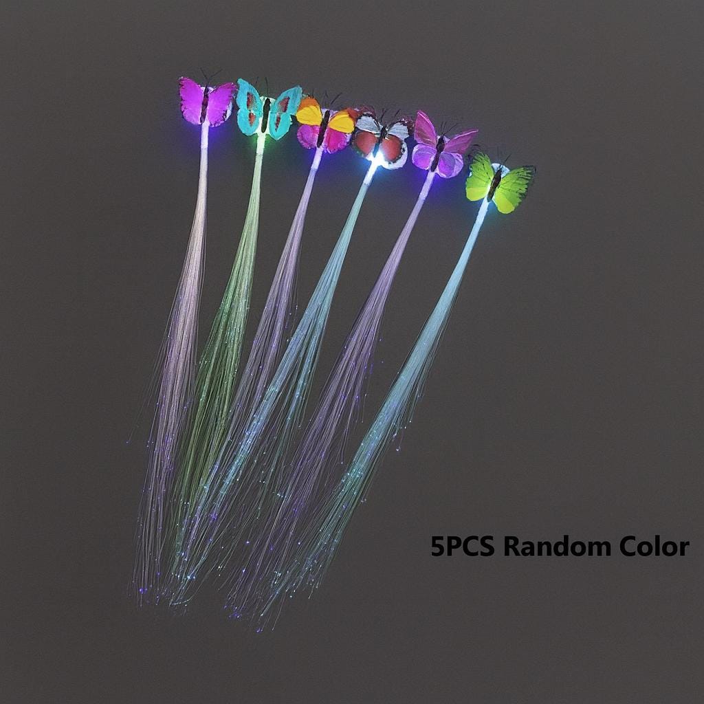 LED Light Up Hair Braid Clip, Glowing Hair Extension Hairpin, Festival Hair Accessory For Rave, Masquerade & Carnival Party | Butterfly Clip