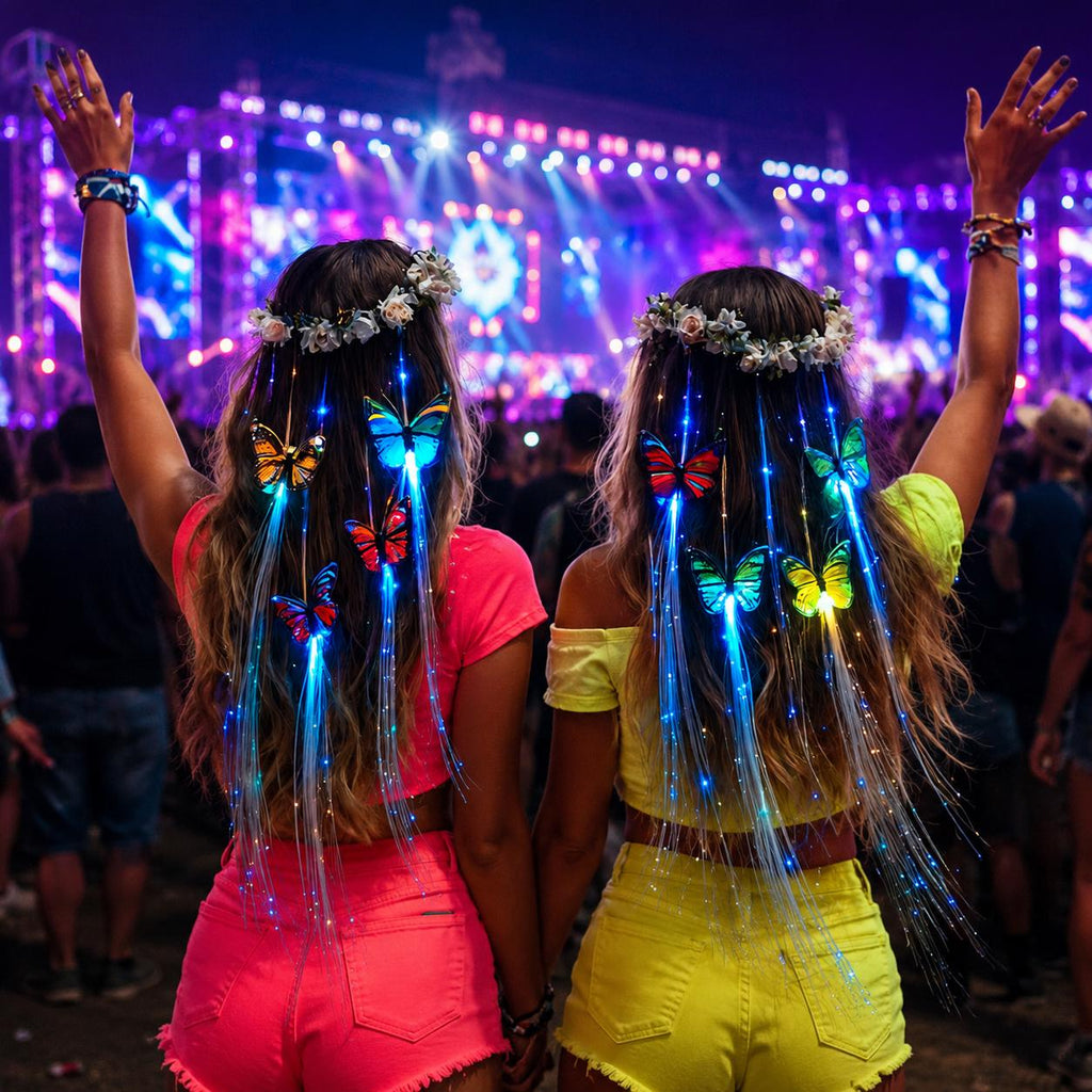 LED Light Up Hair Braid Clip, Glowing Hair Extension Hairpin, Festival Hair Accessory For Rave, Masquerade & Carnival Party | Butterfly Clip