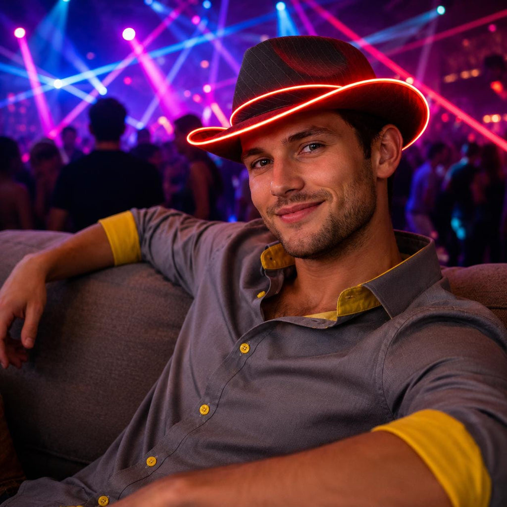 LED Light Up Top Hat for Unisex, Glowing Costume Hat, Luminous Party Hat for Rave, Masquerade & Carnival Party, LED Rave Party Hat