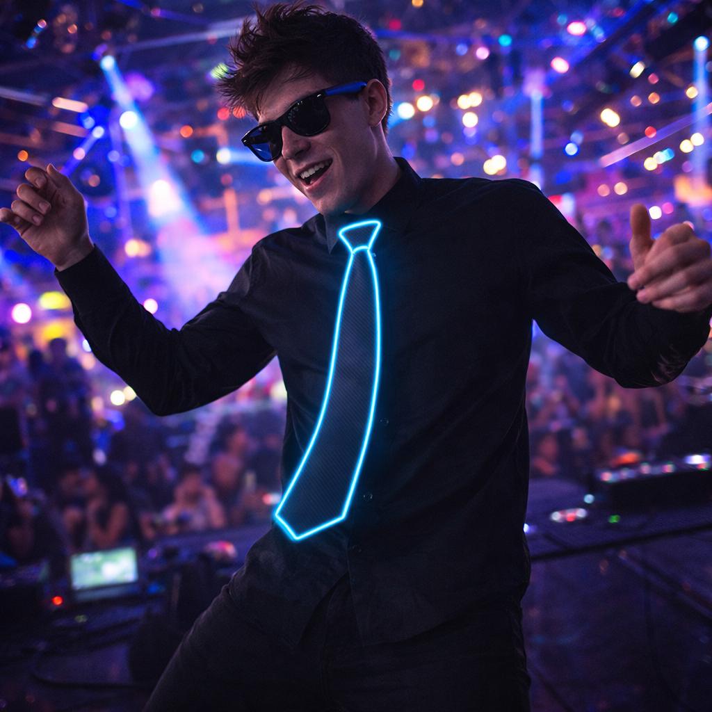 LED Light Up Tie for Men, Glowing Luminous Neck Tie, Festival Costume Tie Accessory for Rave, Masquerade & Carnival Party, Rave Party Tie