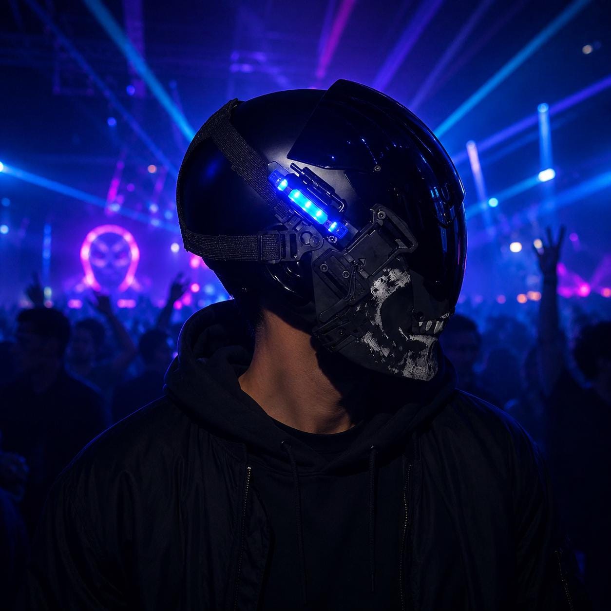 LED Cyberpunk Skull Mask for Cosplay, Rave Party, Masquerade Party, Carnival Party, Light Up Festival Costume Mask, Halloween Costume Prop