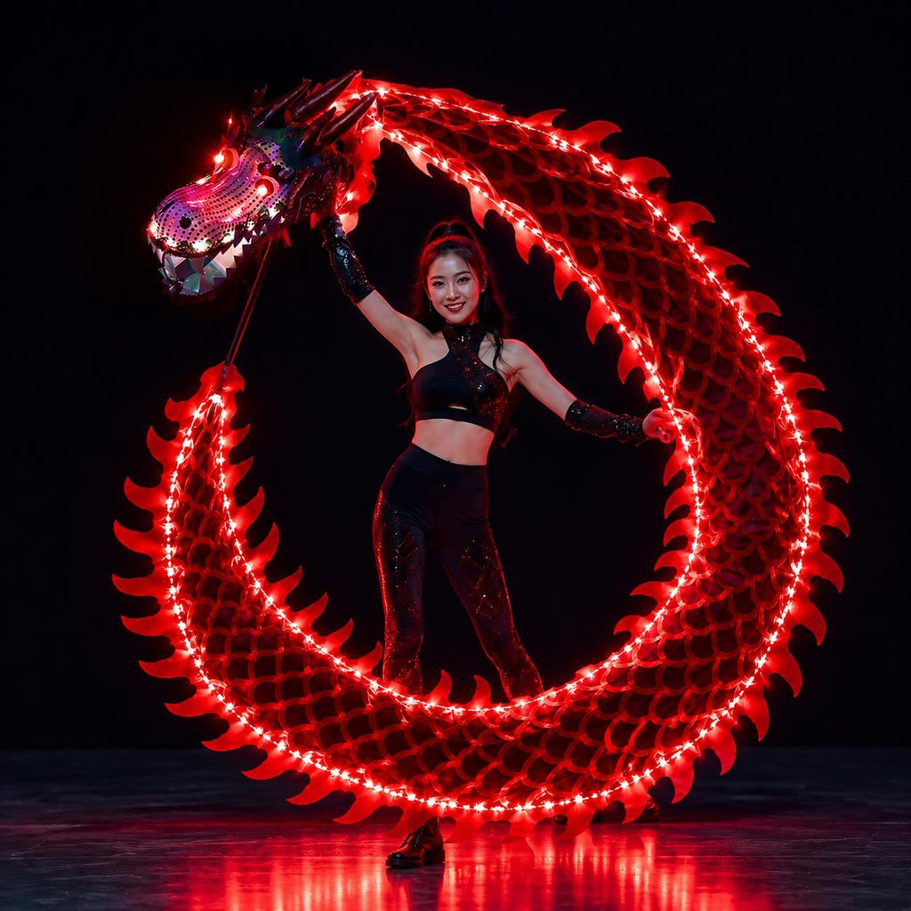 3D LED Glowing Dragon Poi Performance Prop, Light Up Dance Ribbon for Rave, Masquerade & Carnival Party, Festival Stage Dragon Dance Prop