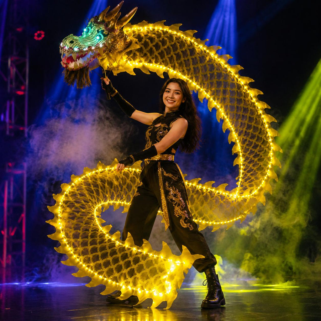 3D LED Glowing Dragon Poi Performance Prop, Light Up Dance Ribbon for Rave, Masquerade & Carnival Party, Festival Stage Dragon Dance Prop