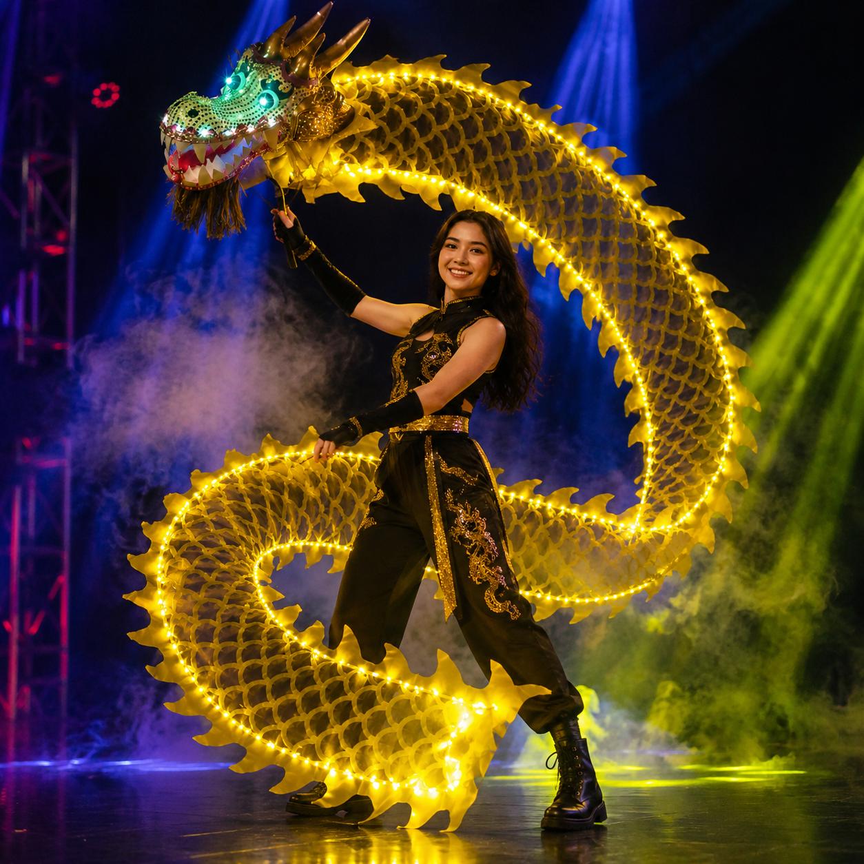 3D LED Glowing Dragon Poi Performance Prop, Light Up Dance Ribbon for Rave, Masquerade & Carnival Party, Festival Stage Dragon Dance Prop