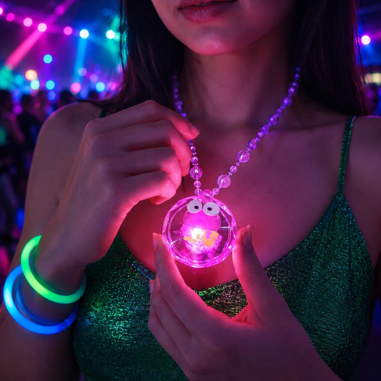 LED Glowing Pendant Necklace, Light Up Flashing Party Necklace, Luminous Glow Necklace For Rave, Carnival & Masquerade Party | LED Necklace