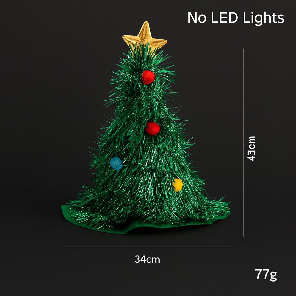 LED Light Up Christmas Tree Hat, Glowing Holiday Party Cap, Funny Ribbon Santa Style Hat, Xmas Costume Accessory For Rave & Halloween Party