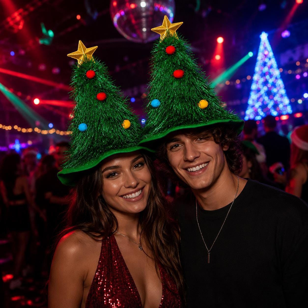 LED Light Up Christmas Tree Hat, Glowing Holiday Party Cap, Funny Ribbon Santa Style Hat, Xmas Costume Accessory For Rave & Halloween Party