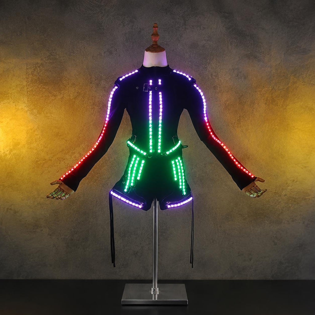 LED Light Up Costume for Women, Glow Rave Outfit, Neon Festival Clothing for Rave Party, Masquerade Party, Carnival Party, Rave Stage Outfit