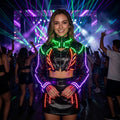 LED Light Up Costume Set for Women, Glow Crop Top Jacket Skirt Outfit, Rave Party Festival Wear, Masquerade & Carnival Party | LED Outfit