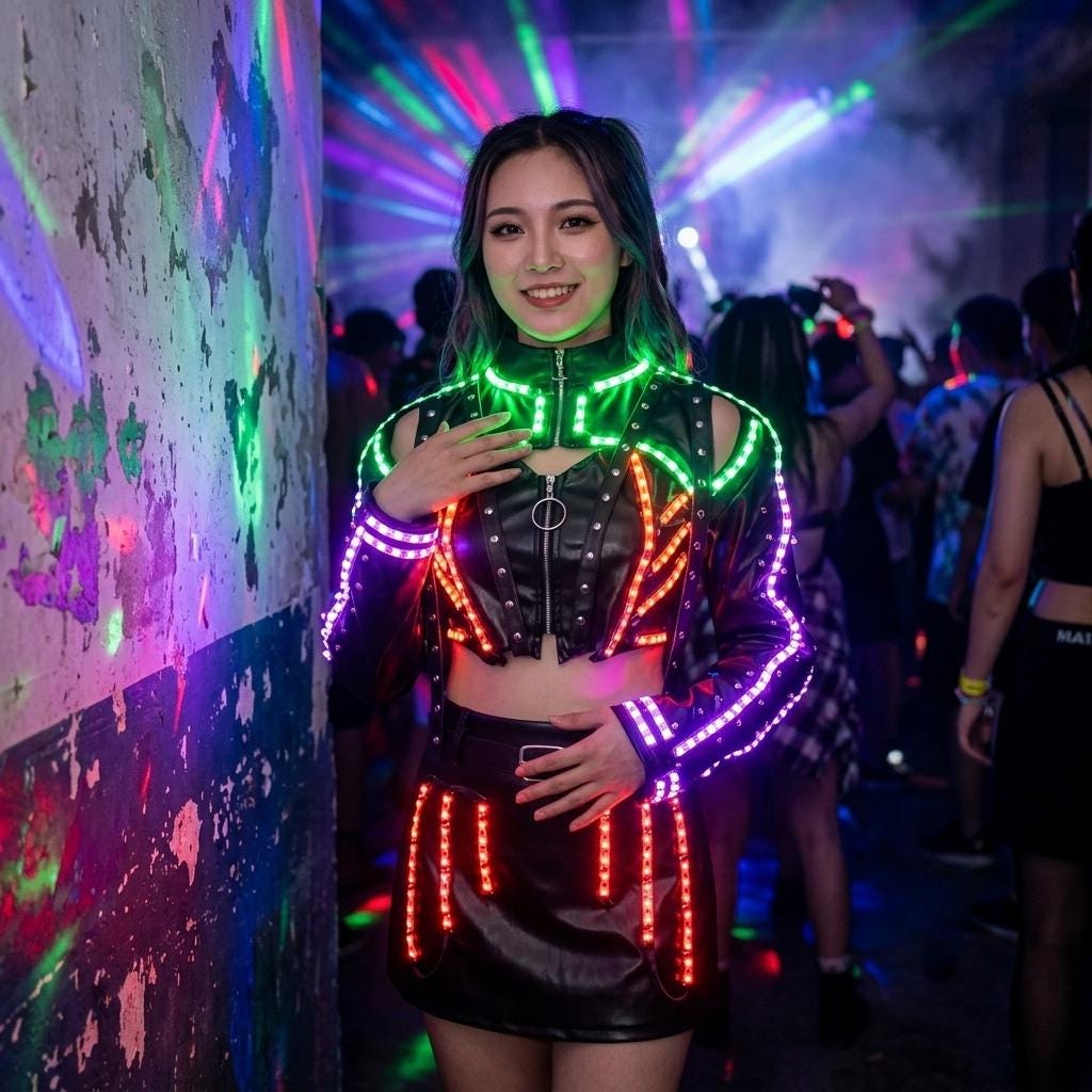 LED Light Up Costume Set for Women, Glow Crop Top Jacket Skirt Outfit, Rave Party Festival Wear, Masquerade & Carnival Party | LED Outfit