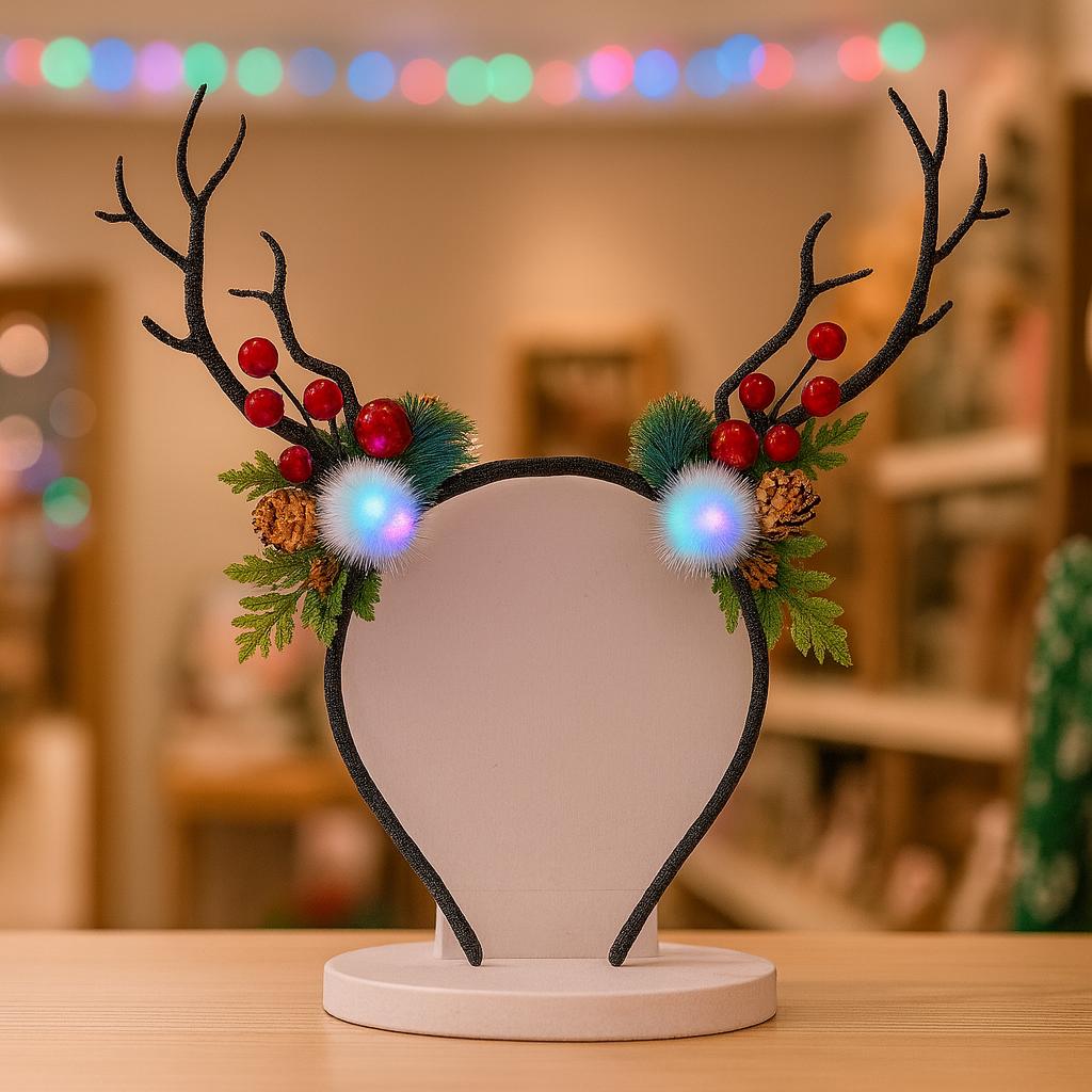 LED Glow Flower Reindeer Headband for Women & Girls, Light Up Elk Antler Tree Branch Hair Accessory For  Rave, Masquerade and Carnival Party