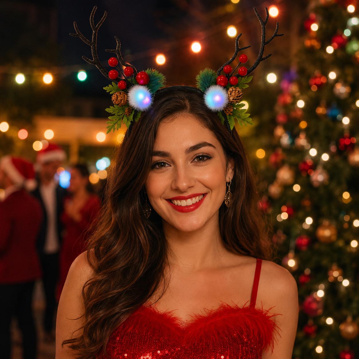 LED Glow Flower Reindeer Headband for Women & Girls, Light Up Elk Antler Tree Branch Hair Accessory For  Rave, Masquerade and Carnival Party