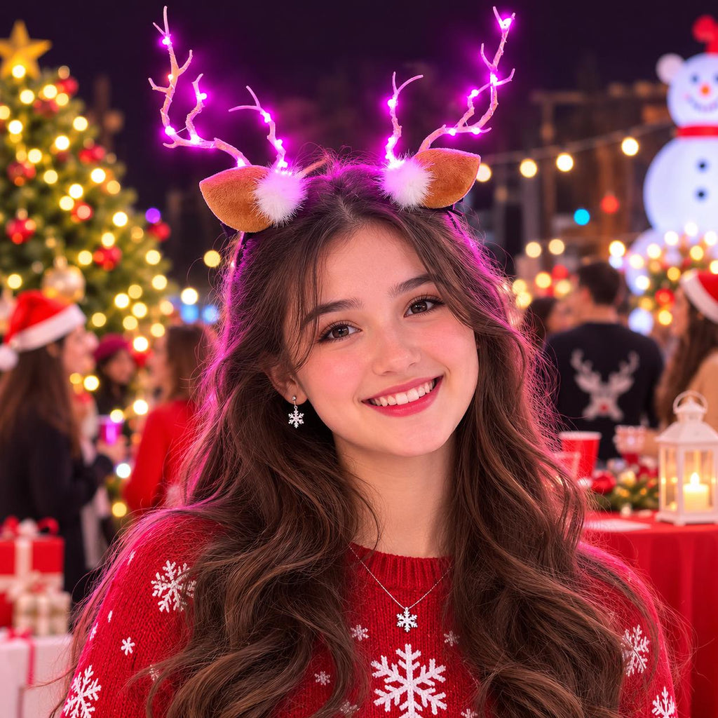 LED Elk Reindeer Headband for Women & Girls, Light Up Reindeer Antler Headwear,  Rave Party, Masquerade Party, Carnival Party, New Year Gift