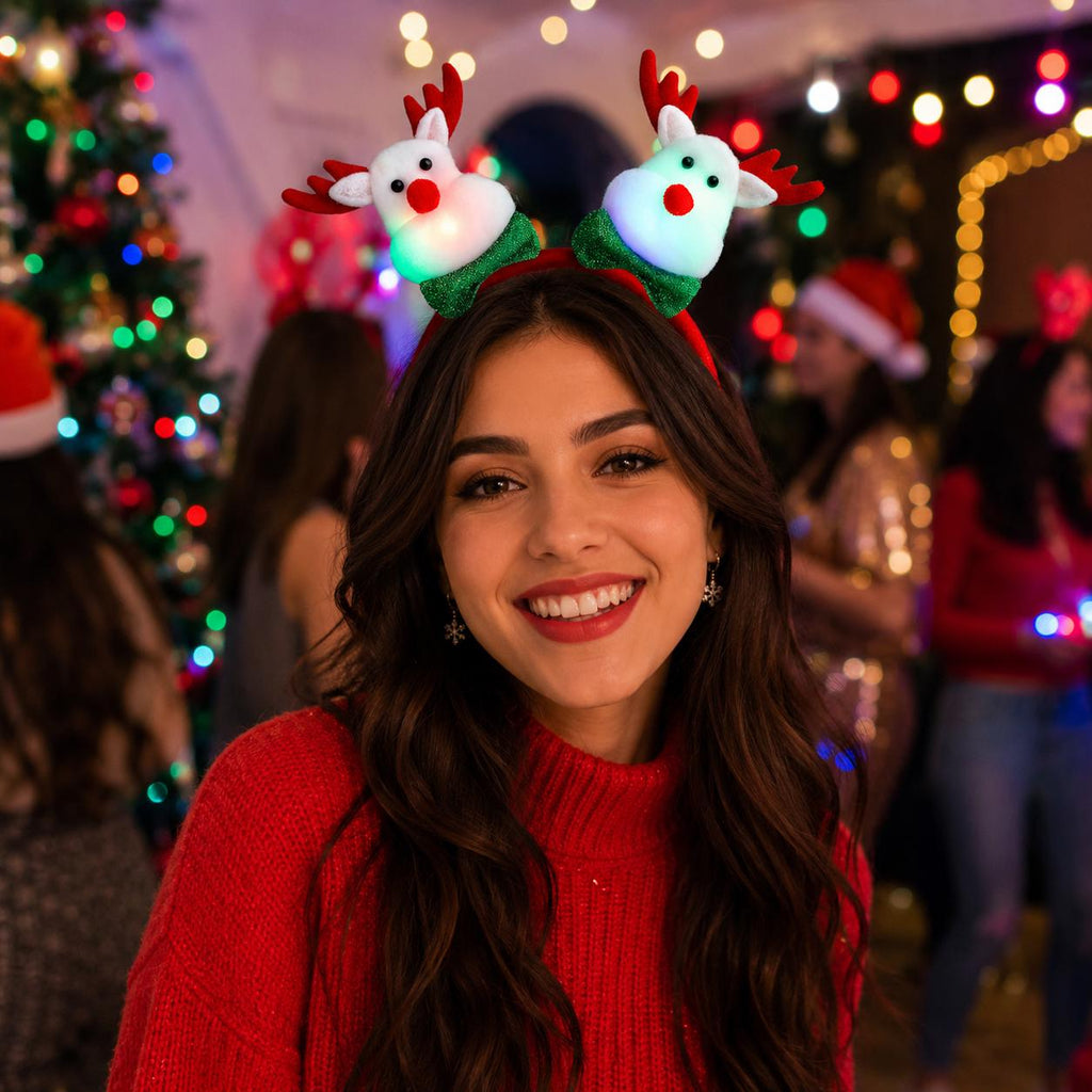 LED Christmas Reindeer Antler Headband, Light Up Santa Elk Horn Hairband, Glowing LED Party Headpiece For Rave, Masquerade & Carnival Party