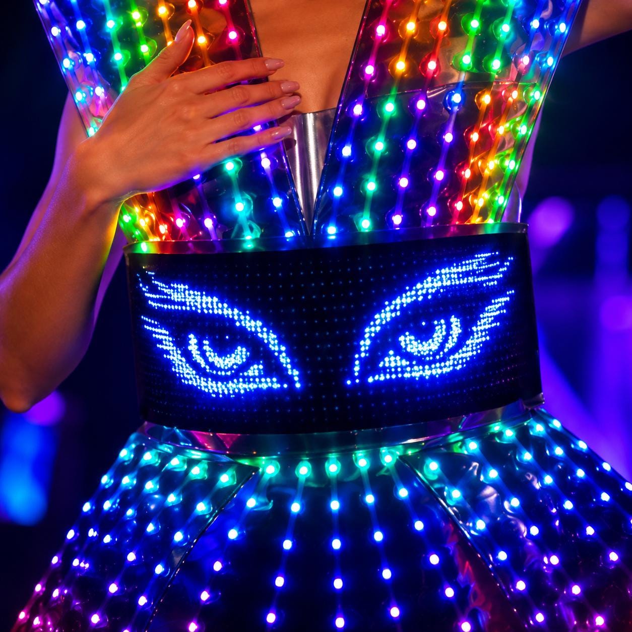LED Mirror Dress Women Light Up Stage Costume Shiny Glow Outfit for Rave, Masquerade & Carnival Party, Birthday Nightclub Performance Outfit