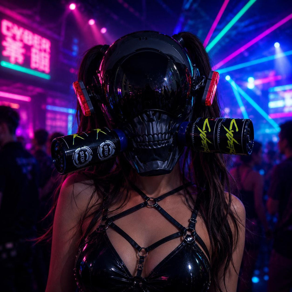 Cyberpunk Skull LED Mask, Glowing Halloween Cosplay Mask For Rave, Masquerade and Carnival Party Light-Up Face Mask, Rave Festival Mask