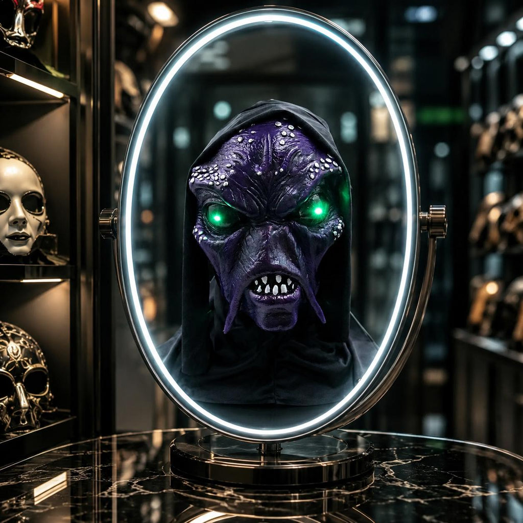 LED Glowing Green Eyes Alien Monster Mask, Purple Latex Full Head Cosplay Mask, Scary Halloween Mask For Rave, Masquerade & Carnival Party