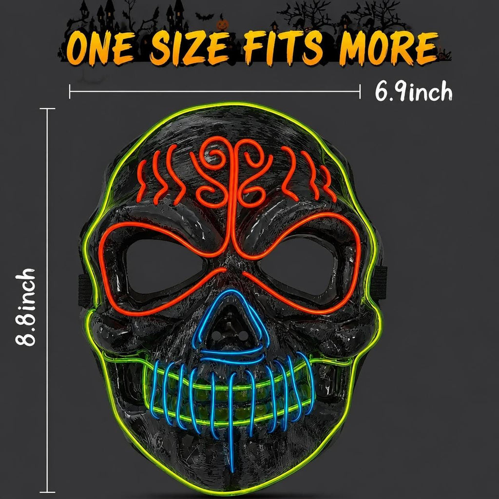 LED Glowing Skull Skeleton Mask, Halloween Horror Cosplay Face Mask, Light Up Mask for Rave, Masquerade & Carnival Party | LED Festival Mask