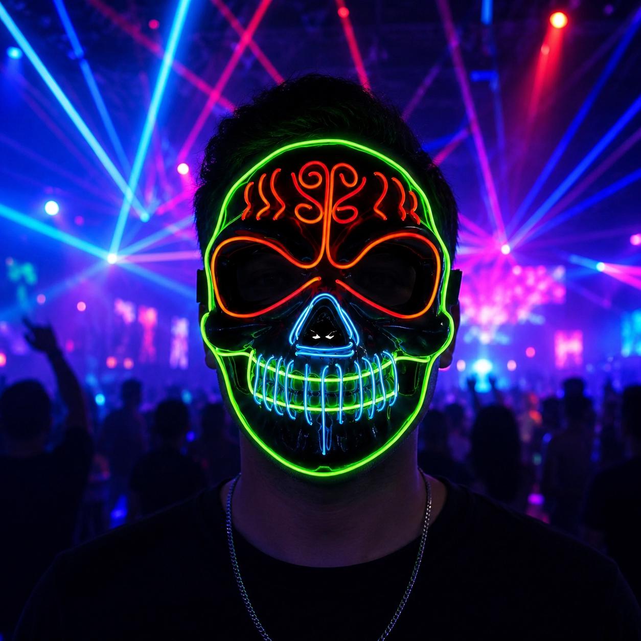 LED Glowing Skull Skeleton Mask, Halloween Horror Cosplay Face Mask, Light Up Mask for Rave, Masquerade & Carnival Party | LED Festival Mask