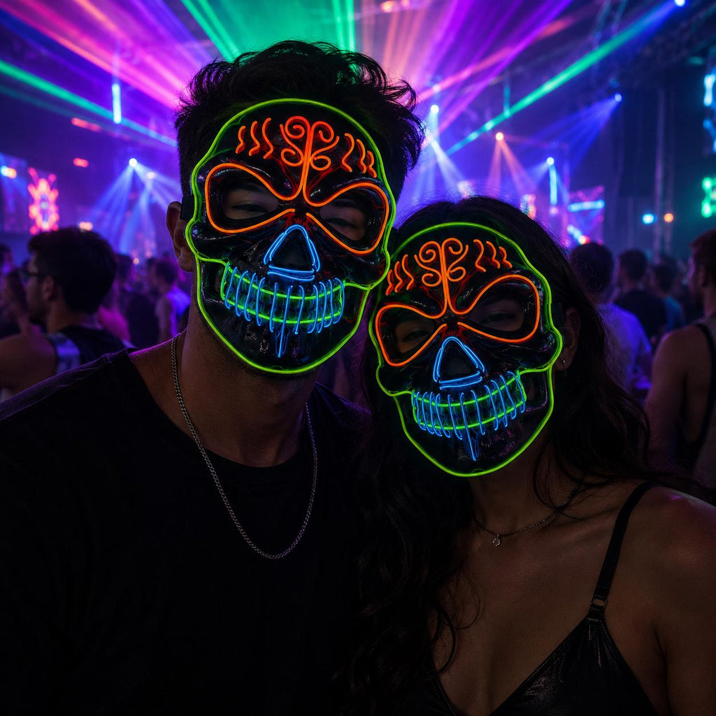 LED Glowing Skull Skeleton Mask, Halloween Horror Cosplay Face Mask, Light Up Mask for Rave, Masquerade & Carnival Party | LED Festival Mask