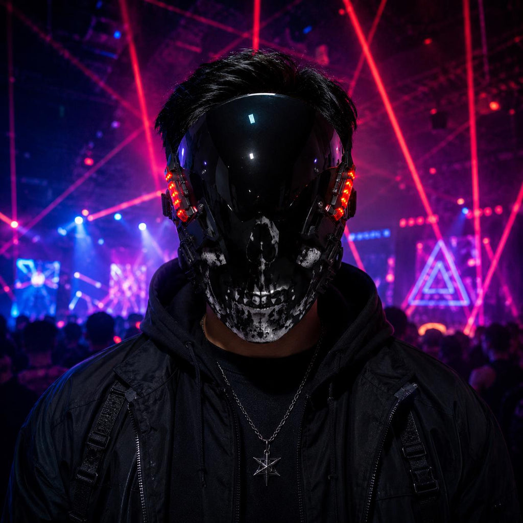 LED Cyberpunk Skull Mask for Cosplay, Rave Party, Masquerade Party, Carnival Party, Light Up Festival Costume Mask, Halloween Costume Prop