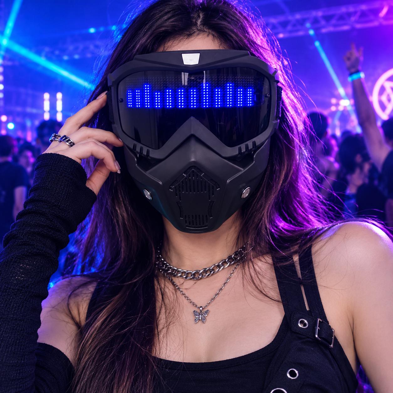 Programmable LED Cyberpunk Mask with App Control, Light Up Cosplay Mask for Rave, Masquerade & Carnival Party, Sci-Fi Festival Costume Mask