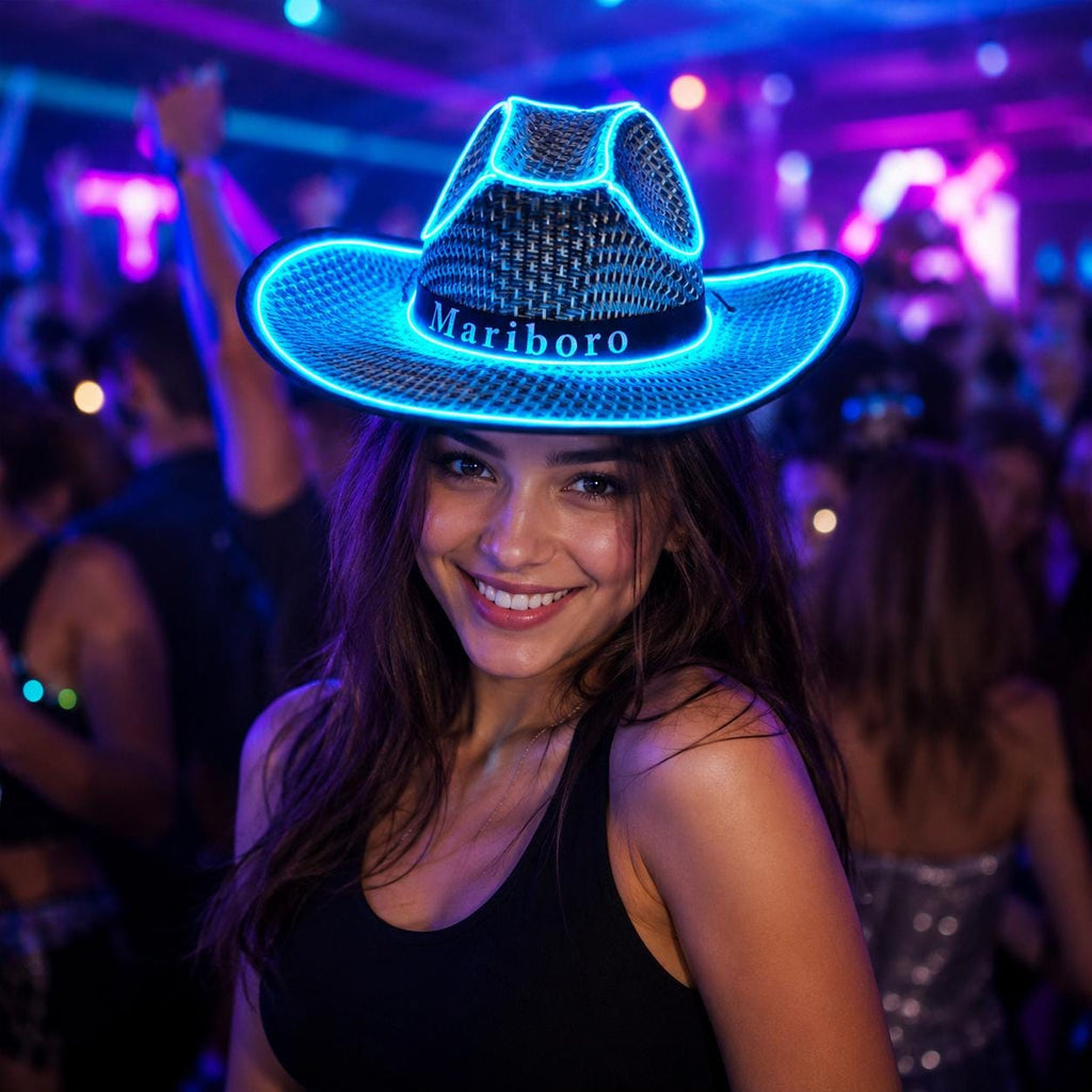 LED Light Up Cowboy Hat, Neon Western Cowgirl Hat for Rave, Masquerade & Carnival Party, Festival Costume Accessory, Beach Sun Hat for Adult