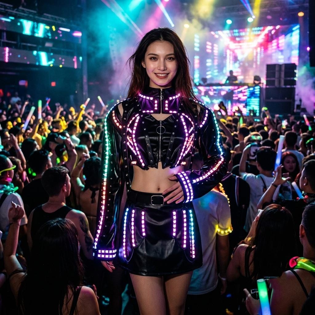 LED Light Up Costume Set for Women, Glow Crop Top Jacket Skirt Outfit, Rave Party Festival Wear, Masquerade & Carnival Party | LED Outfit