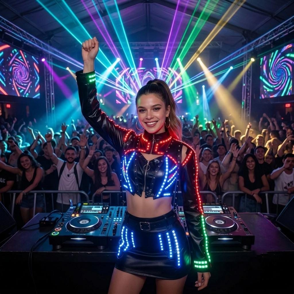 LED Light Up Costume Set for Women, Glow Crop Top Jacket Skirt Outfit, Rave Party Festival Wear, Masquerade & Carnival Party | LED Outfit